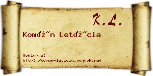 Komán Letícia névjegykártya
